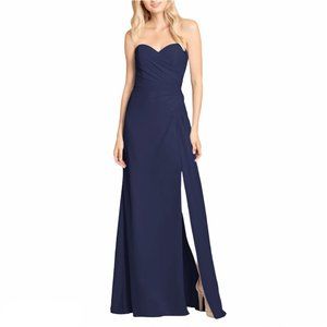 Hayley Paige Navy Chiffon Formal Bridesmaid Evening Dress Size 10